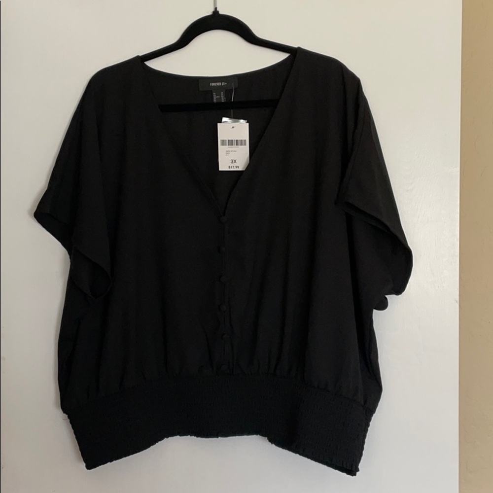 Forever 21 plus short sleeve black sheer woven top